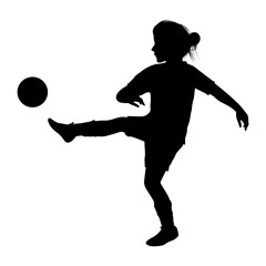 cute girl play soccer silhouette