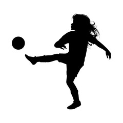 cute girl play soccer silhouette