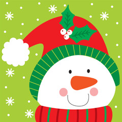Cute Christmas Snowman on green background
