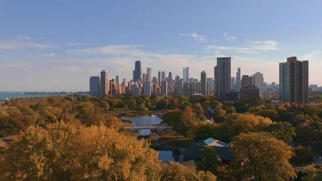 Chicago Lincoln Park zoo bridge aerial autumn