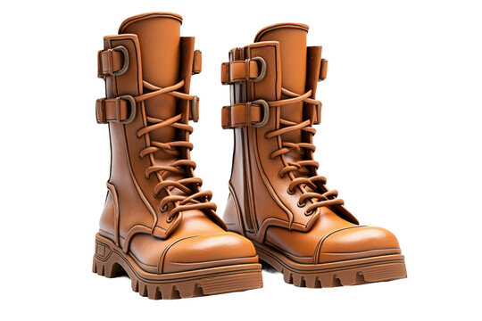 Close Up of Military Boots Isolated On Transparent Background.