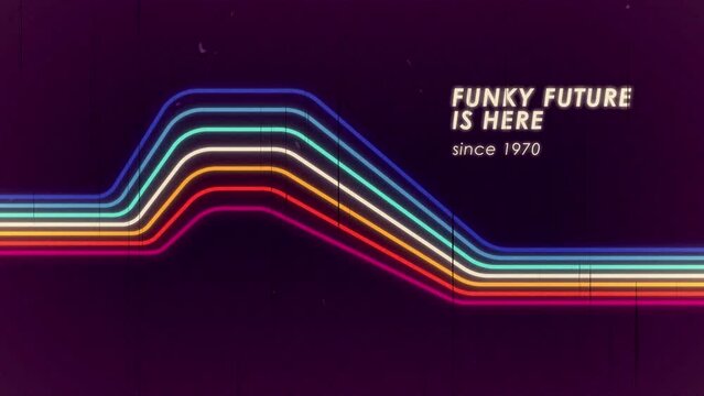 Animated abstract 1970's background design in futuristic retro style with colorful lines.