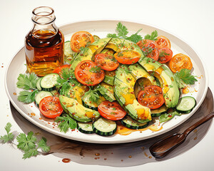 Watercolor illustration  articles vegetable salad
