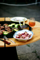 Duck Breast with Cherry Sauce on the outdoor grill.style rustic
