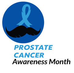 Men health prostate cancer November awareness month poster for social solidarity campaign. Vector symbol of blue ribbon for no shave November event against man prostate cancer.
