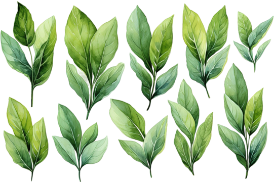  green leaves,palm leaf isolated PNG Background. Generative Ai.