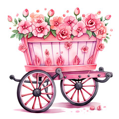Watercolor Cute Cart Flowers Valentine Clipart Illustration