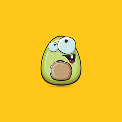 funny cartoon cute tiny avocado character isolated on orange background. My name is avocado vector concept. vector healthy summer funky avocado fruit character