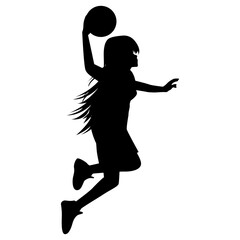 cute girl play basketball silhouette