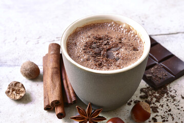 Delicious spicy hot chocolate in a mug.