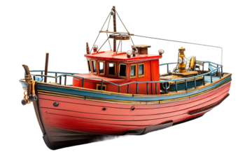 wood model barque, a type of sailing vessel, asia isolated PNG Background. Generative Ai.