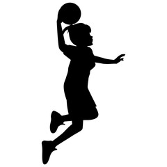 cute girl play basketball silhouette