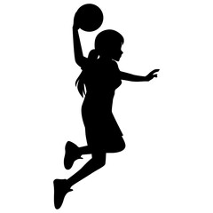 Fototapeta na wymiar cute girl play basketball silhouette
