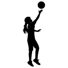 cute girl play basketball silhouette