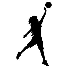 cute girl play basketball silhouette