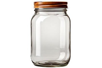 clear tall glass jar with silver lid, transparent, sparkly and brilliant, for food, liquids, sauces, grain, isolated PNG Background. Generative Ai.