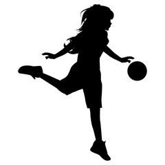 cute girl play basketball silhouette