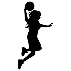 cute girl play basketball silhouette