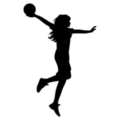 Fototapeta na wymiar cute girl play basketball silhouette