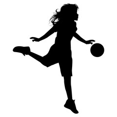 cute girl play basketball silhouette