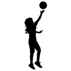 cute girl play basketball silhouette