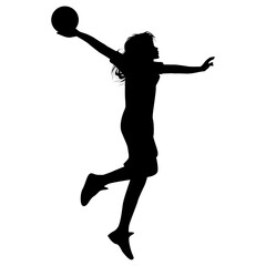 cute girl play basketball silhouette