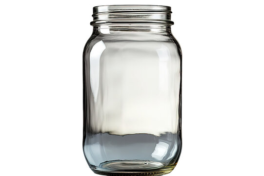 Old fashioned empty glass jar with open lid isolated on white background  Stock Photo