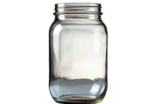 clear tall glass jar with silver lid, transparent, sparkly and brilliant, for food, liquids, sauces, grain, isolated PNG Background. Generative Ai.