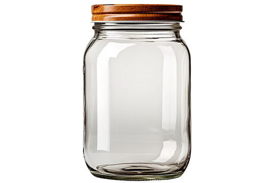 clear tall glass jar with silver lid, transparent, sparkly and brilliant, for food, liquids, sauces, grain, isolated PNG Background. Generative Ai.