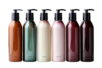 Set of blank pump bottles isolated PNG Background. Generative Ai.