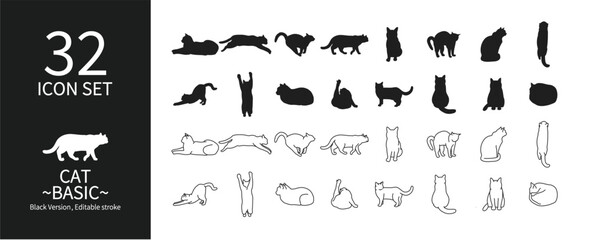 Icon set representing various cat movements