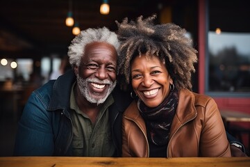 Senior afro couple taking selfie. AI Generated.