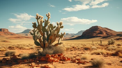 A cactus standing tall in the barren desert. Generative AI.