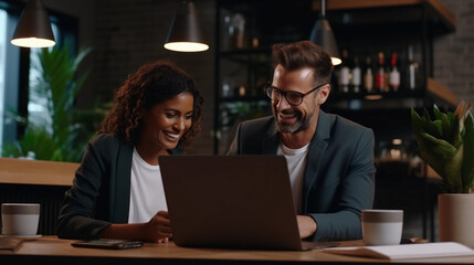 Two professional executives discussing financial accounting papers working with paperwork in office. Mature business woman and man managers holding legal corporate documents at meeting