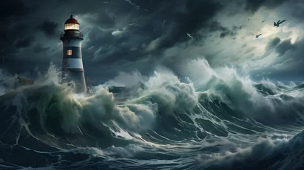 Foto op Canvas Ocean storm at lighthouse © khan