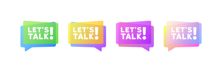 Let's talk signs. Flat, color, message bubble, let's talk bubbles. Vector icons