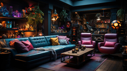 Interior of colorful home.