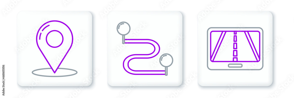 Poster set line infographic of city map navigation, map pin and route location icon. vector