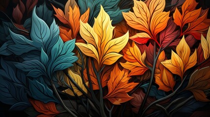A tapestry of autumn leaves wallpaper. Generative AI. - obrazy, fototapety, plakaty
