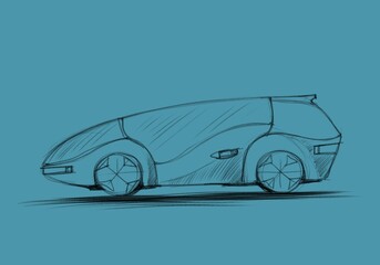 Concept car, sketch - digital painting - obrazy, fototapety, plakaty