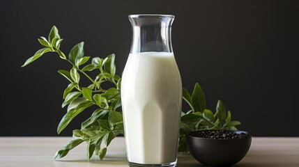Bottle of milk in white background. Generative AI.