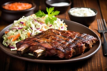 juicy smoked ribs with a side of coleslaw