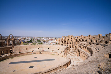 El Jem Coliseum. The largest Roman amphitheater in Africa. Unesco World Heritage.