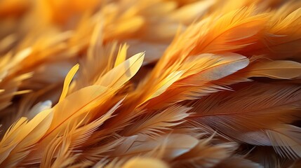 Close-up of gold feathers. Generative AI.
