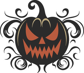 Halloween pumpkin icon. Halloween ornamental curls, swirls divider and filigree ornaments vector illustration