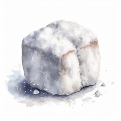 Delicate watercolor image of a powdered sugar-covered marshmallow on white. AI generated