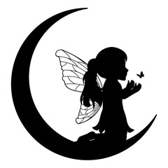 cute little fairy and moon silhouette