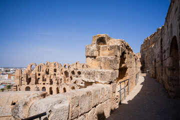 El Jem Coliseum. The largest Roman amphitheater in Africa. Unesco World Heritage.