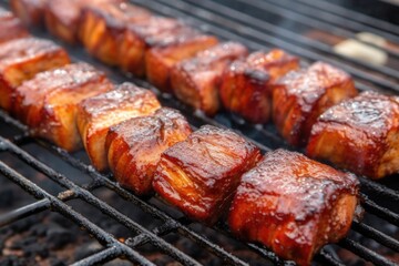 close-up of marinated pork belly ready for grilling
