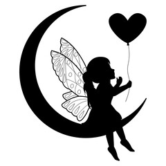 cute little fairy and moon silhouette
